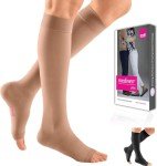 mediven Plus for Men & Women, 20-30 mmHg – Knee High Compression Socks with Silicone Top Band, Open Toe Leg Circulation, Opaque Leg Support Compression Coverage, VI, Extra Wide, Petite, Beige
