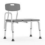 Flash Furniture HERCULES Series 300 Lb. Capacity Adjustable Gray Bath & Shower Transfer Bench with Back and Side Arm