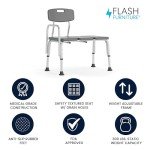 Flash Furniture HERCULES Series 300 Lb. Capacity Adjustable Gray Bath & Shower Transfer Bench with Back and Side Arm