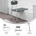 Flash Furniture HERCULES Series 300 Lb. Capacity Adjustable Gray Bath & Shower Transfer Bench with Back and Side Arm
