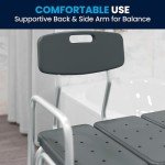 Flash Furniture HERCULES Series 300 Lb. Capacity Adjustable Gray Bath & Shower Transfer Bench with Back and Side Arm