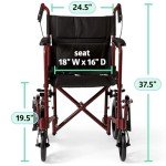 Red Medline Transport Wheelchair with Brakes