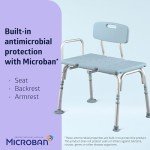 Medline Tub Transfer Bench and Shower Chair with Microban Antimicrobial Protection, Adjustable Shower Bench and Bath Seat For Seniors And Elderly, 350 lb. Weight Capacity, Light Blue