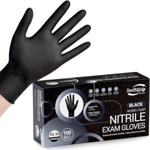 Black Nitrile Exam Gloves, Disposable Latex-Free, 100 ct