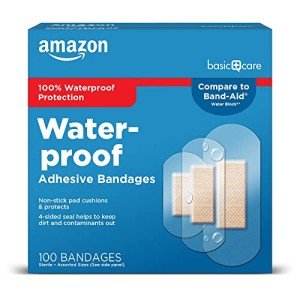 Amazon Basic Care Waterproof Clear Adhesive Bandages, First Aid and Wound Care Supplies, Assorted Sizes, 100 Count