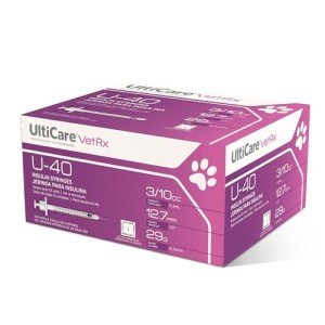 UltiCare VetRx U-40 Pet Insulin Syringes, Comfortable and Accurate Dosing of Insulin for Pets, Compatible with Any U-40 Strength Insulin, Size: 3/10cc, 29G x ½’’, with Half Unit Markings, 100 ct Box