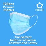 Litepak 125-Pack Disposable Face Mask Premium Comfort Earloops with Dispenser Box