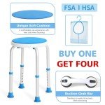 SOUHEILO Adjustable Shower Chair for Inside Shower, HSA/FSA Eligible Round Shower Stool for Inside Bathtub with Assist Grab Bar/Toiletry Bag, Tool-Free Shower Seat for Elderly/Senior/Disabled/Pregnant