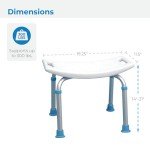 AquaSense Adjustable Non-Slip Bath & Shower Stool for Inside Shower, 20.08 x 12.2 x 14.17 Inch, White, (770-500)