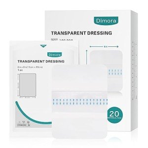 Dimora Transparent Film Dressing 6x8 inch 20 Packs with Hypoallergenic Adhesive, Large Waterproof Wound Bandages Post Surgical for Swimming, Tattoo Aftercare Bandage, IV Shield