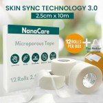NanaCare Paper Surgical Tape 1" x 11yd +10pc Gauze Pads| 12 Rolls Microporous Micropore Tape | Medical Tape for Skin,Dressings,Face,Wound Care| First Aid Bandage Tape for Sensitive Skin