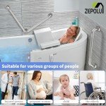 Brushed Nickel Angled Grab Bar 16 Inch, Zepolu Stainless Steel L-Shaped Safety Grab Rail, Bathroom Mobility Aid Handrail, Wall Mounted Balance Support Assist Shower Handle for Senior Elderly Handicap