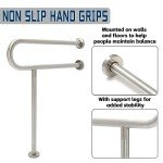 HECASA 24 Inch Handicap Grab Bars Rails 304 Stainless Steel Toilet Handrail Bathroom Safety Bar Wall Mount Floor Support Assist Bar for Disabled Elderly Mounted Bath Grips
