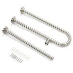 HECASA 24 Inch Handicap Grab Bars Rails 304 Stainless Steel Toilet Handrail Bathroom Safety Bar Wall Mount Floor Support Assist Bar for Disabled Elderly Mounted Bath Grips