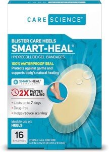Care Science Fast Healing Hydrocolloid Gel Bandages for Heels, 1.3 in x 2.1 in, 16 Count | Blister Prevention, 100% Waterproof Seal, for Wound Care or Blisters