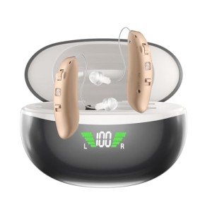 Beige Hearing Aids for Seniors with Noise Cancellation