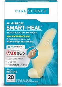 Care Science Fast Healing All-Purpose Hydrocolloid Gel Bandages, 20 ct | 100% Waterproof Seal, Reduces Scarring, for Wound Care or Blisters