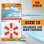 Powermax Size 13 Hearing Aid Batteries, 60 Pack