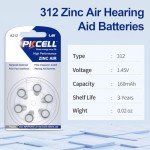 PKCELL Size 312 Mercury-Free Hearing Aid Batteries