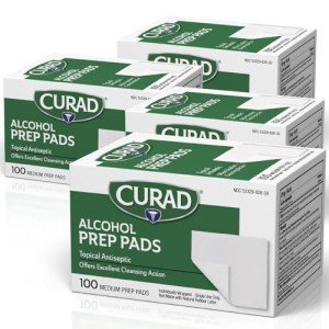 CURAD Alcohol Prep Pads (Pack of 4 Boxes), Thick Alcohol Swabs (package may vary)