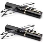 Slim Mini Metal Reading Glasses with Case - Black