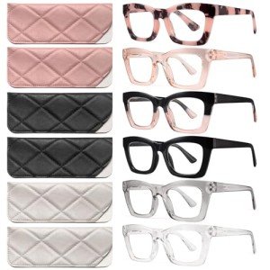 6 Pack Blue Light Blocking Square Reading Glasses