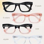 6 Pack Blue Light Blocking Square Reading Glasses