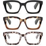 3 Pack Oprah Style Square Reading Glasses +1.25