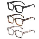 3 Pack Oprah Style Square Reading Glasses +1.25