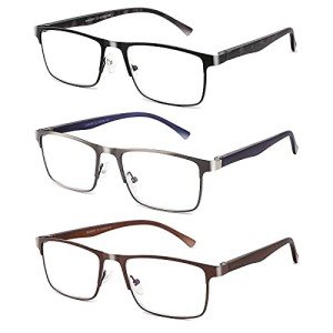 3-Pack Metal Reading Glasses for Men with Blue Light Filter