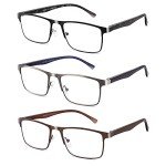 3-Pack Metal Reading Glasses for Men with Blue Light Filter