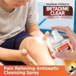 BETADINE Clear First Aid Spray, Max Strength Pain Relieving Antiseptic Cleansing Spray, No Stinging, Kills 99.9% of Germs*, Helps Prevent Infections, 6 oz