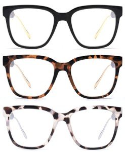 JM 3 Pack Retro Square Blue Light Reading Glasses