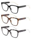 JM 3 Pack Retro Square Blue Light Reading Glasses
