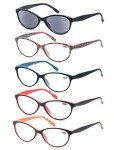 5-Pack Women's Reading Glasses with Sun Readers