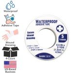 Iconikal First Aid Waterproof Adhesive Tape, White, 0.5 Inch x 5 Yards, 4-Pack