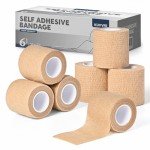 Kuvvfe 6 Pack Self Adhesive Bandage Wrap 2 inches x 5 Yards, Athletic Elastic Cohesive Bandage for Sports Injury, Strain, Knee & Wrist, Ankle Sprains & Swelling First Aid (Skin Colour)