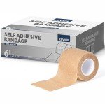 Kuvvfe 6 Pack Self Adhesive Bandage Wrap 2 inches x 5 Yards, Athletic Elastic Cohesive Bandage for Sports Injury, Strain, Knee & Wrist, Ankle Sprains & Swelling First Aid (Skin Colour)