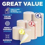 High-Performance Elastic Bandage Wrap - 6pk (2x2in, 2x3in, 2x4in) - Strong Self-Closing Compression Bandage Wrap - Foot, Ankle, Wrist, Knee Wrap