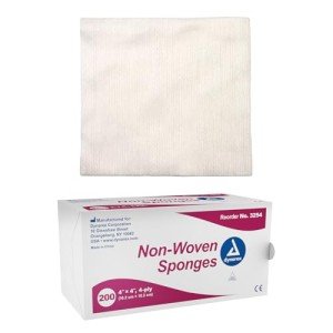 Dynarex Non-Woven Sponges, Non-Sterile, Gauze Sponges, for Cleansing, Prepping and Dressing, Highly-Absorbent and with Less Linting, 4"x 4", 4 Ply, 1 Box of 200 Non-Woven Sponges