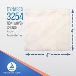 Dynarex Non-Woven Sponges, Non-Sterile, Gauze Sponges, for Cleansing, Prepping and Dressing, Highly-Absorbent and with Less Linting, 4"x 4", 4 Ply, 1 Box of 200 Non-Woven Sponges