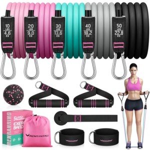 Medium Resistance Bands Set - Black, Gray, Blue, Pink