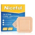 Niceful Silicone Foam Dressing 4"x4", Waterproof Silicone Bandages with Border Adhesive, High Absorbency Bed Sore Bandages Wound Care Dressing (2.5"X2.5" Pad), 5 Packs, FSA HSA Eligible