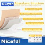 Niceful Silicone Foam Dressing 4"x4", Waterproof Silicone Bandages with Border Adhesive, High Absorbency Bed Sore Bandages Wound Care Dressing (2.5"X2.5" Pad), 5 Packs, FSA HSA Eligible
