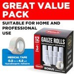 Premium Gauze Rolls - 12pk/3 Sizes - [4x2”, 4x3”, 4x4”] - 4.1yd Length - Individually Wrapped Rolled Gauze + Bonus Tape - Conforming Breathable Gauze Wrap Roll for Wounds