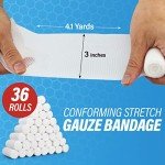 Gauze Rolls –36 Rolls- Premium First Aid Supplies for Safe Adventuring–Flexible, Stretchable, Breathable Gauze Bandage Rolls – 3” x 4.1 Yards Bandage Wrap for Wound Dressing