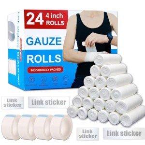 KIWAEZS 24 Pack Gauze Rolls Bandages 4 ” x 4.1 yd Premium Quality Lint and Latex-Free Conforming Stretch Designed for Wound Care for Wound Dressing Support(Ideal for Home and car First aid Kits)