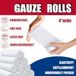 KIWAEZS 24 Pack Gauze Rolls Bandages 4 ” x 4.1 yd Premium Quality Lint and Latex-Free Conforming Stretch Designed for Wound Care for Wound Dressing Support(Ideal for Home and car First aid Kits)