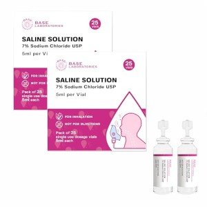 BASE LABORATORIES 7% Saline Solution for Nebulizer Machine | Saline Solution for Inhalation & Nasal Irrigation | High 7% Concentration l (25 x 2) 50 Vials 5ml Unit Dose