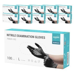 EUROPAPA Nitrile Examination Gloves, Black, M, Pack of 1000